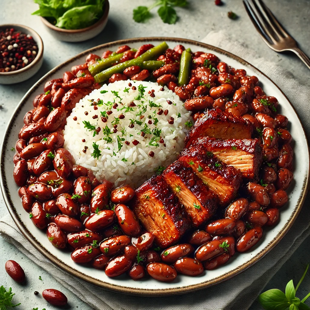 Riz, Haricots Rouges et Rouelle de Porc Roussi