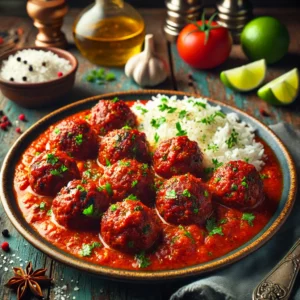 Boulettes de boeuf sauce tomate épicé + riz